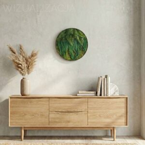 Okrągły obraz z mchu płaskiego.