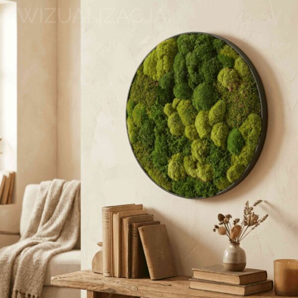 Obraz z mchu poduszkowego Circle of Moss. Okrągły obraz.