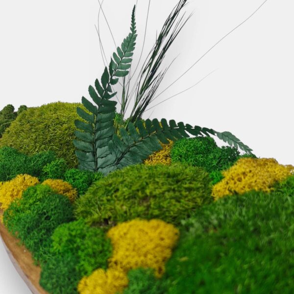 Drewniana misa M z mchem i roślinami stabilizowanymi