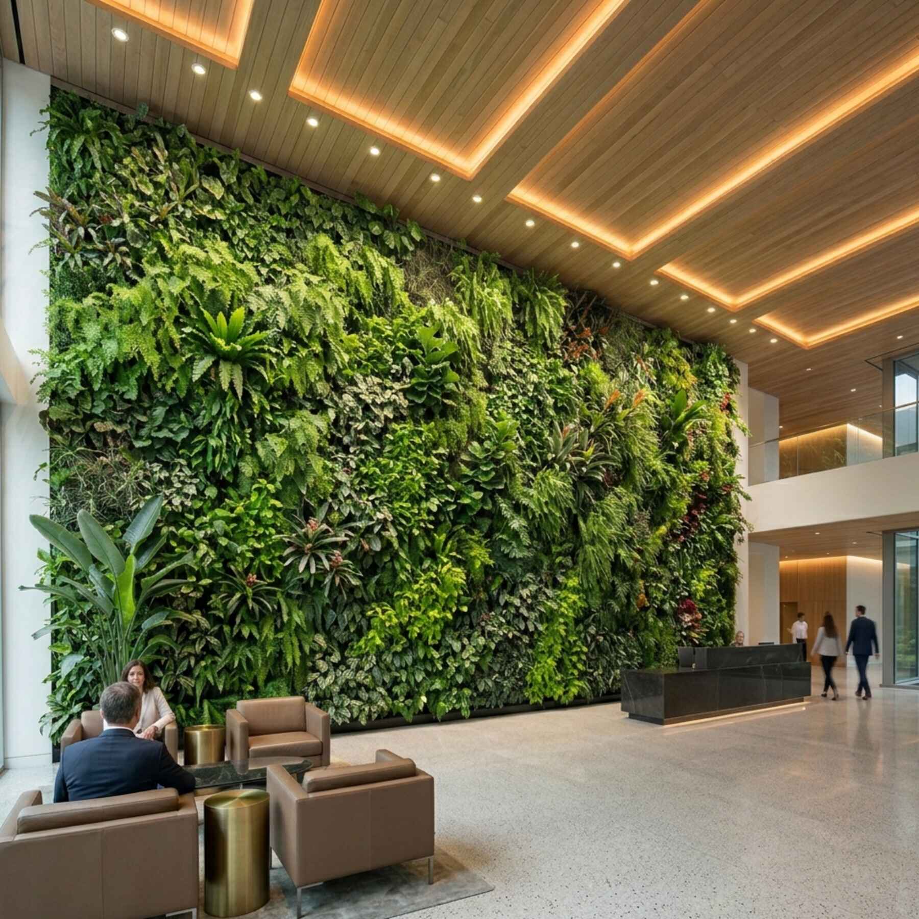 Aranżacja zielonej ściany- ogrodu wertykalnego w biurze